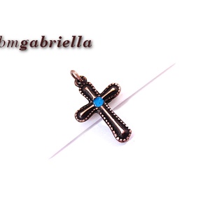 Kereszt - fém kereszt medál kék pöttyel - ékszer - nyaklánc - medál - Meska.hu