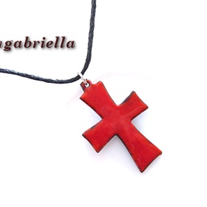 Kereszt - tűzzománc medál - piros - ékszer - nyaklánc - medál - Meska.hu