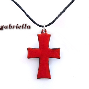 Kereszt - tűzzománc medál - piros - ékszer - nyaklánc - medál - Meska.hu