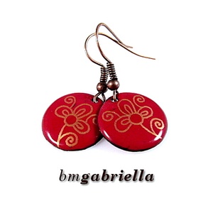 Tűzzománc fülbevaló - magyar népi motívum - egyedi tervezésű kézműves ékszer - bordó - ékszer - fülbevaló - lógó fülbevaló - Meska.hu