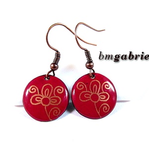 Tűzzománc fülbevaló - magyar népi motívum - egyedi tervezésű kézműves ékszer - bordó - ékszer - fülbevaló - lógó fülbevaló - Meska.hu