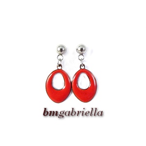 Piros tűzzománc bedugós fülbevaló orvosi fém tűvel  - ékszer - fülbevaló - lógó fülbevaló - Meska.hu