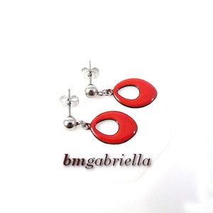 Piros tűzzománc bedugós fülbevaló orvosi fém tűvel  - ékszer - fülbevaló - lógó fülbevaló - Meska.hu