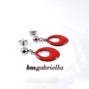 Piros tűzzománc bedugós fülbevaló orvosi fém tűvel  - ékszer - fülbevaló - lógó fülbevaló - Meska.hu