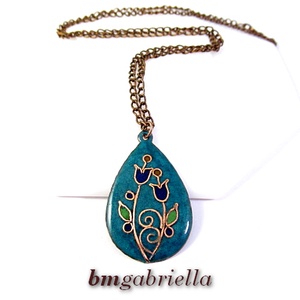 Hajló tulipános - tűzzománc nyaklánc vörösréz láncon - Meska.hu