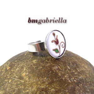 Hajló tulipán - állítható gyűrű tűzzománc betéttel orvosi fém foglalatban - ékszer - gyűrű - statement gyűrű - Meska.hu