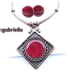 Bordói - tűzzománc ékszerszett - kézműves nyaklánc, bedugós fülbevaló - ékszer - ékszerszett - Meska.hu
