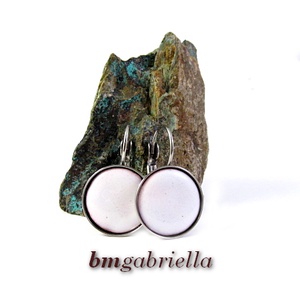 Tűzzománc fülbevaló - nemesacél, orvosi fém fülbevaló francia kapoccsal, fehér tűzzománc betéttel - ékszer - fülbevaló - lógó fülbevaló - Meska.hu