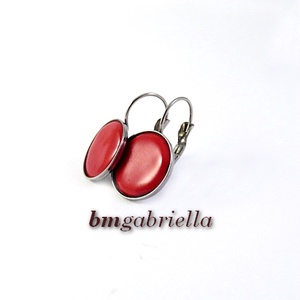 Tűzzománc fülbevaló - nemesacél, orvosi fém fülbevaló francia kapoccsal, piros tűzzománc betéttel - Meska.hu