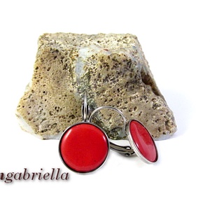 Tűzzománc fülbevaló - nemesacél, orvosi fém fülbevaló francia kapoccsal, piros tűzzománc betéttel - ékszer - fülbevaló - lógó fülbevaló - Meska.hu