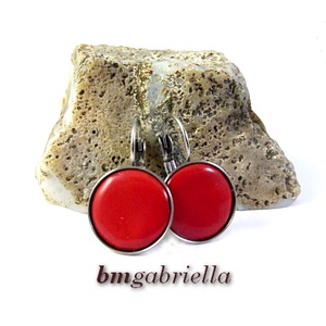 Tűzzománc fülbevaló - nemesacél, orvosi fém fülbevaló francia kapoccsal, piros tűzzománc betéttel - ékszer - fülbevaló - lógó fülbevaló - Meska.hu