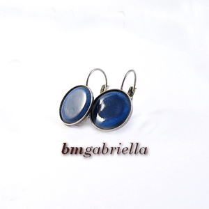 Tűzzománc fülbevaló - nemesacél, orvosi fém fülbevaló francia kapoccsal, kék tűzzománc betéttel - ékszer - fülbevaló - lógó fülbevaló - Meska.hu