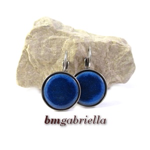 Tűzzománc fülbevaló - nemesacél, orvosi fém fülbevaló francia kapoccsal, kék tűzzománc betéttel - ékszer - fülbevaló - lógó fülbevaló - Meska.hu