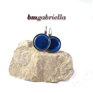 Tűzzománc fülbevaló - nemesacél, orvosi fém fülbevaló francia kapoccsal, kék tűzzománc betéttel - Meska.hu