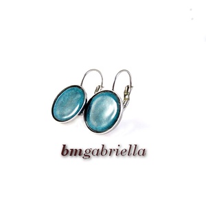 Tűzzománc fülbevaló - nemesacél, orvosi fém fülbevaló francia kapoccsal, türkiz tűzzománc betéttel - Meska.hu