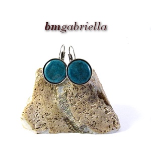 Tűzzománc fülbevaló - nemesacél, orvosi fém fülbevaló francia kapoccsal, türkiz tűzzománc betéttel - ékszer - fülbevaló - lógó fülbevaló - Meska.hu