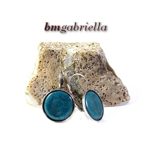 Tűzzománc fülbevaló - nemesacél, orvosi fém fülbevaló francia kapoccsal, türkiz tűzzománc betéttel - ékszer - fülbevaló - lógó fülbevaló - Meska.hu