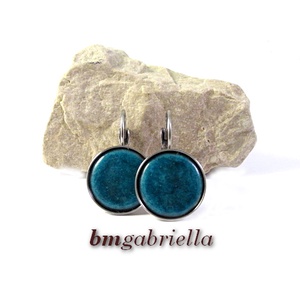 Tűzzománc fülbevaló - nemesacél, orvosi fém fülbevaló francia kapoccsal, türkiz tűzzománc betéttel - ékszer - fülbevaló - lógó fülbevaló - Meska.hu