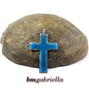 Kereszt - tűzzománc medál - kék, Ékszer, Nyaklánc, Medál, Ékszerkészítés, Tűzzománc, MESKA