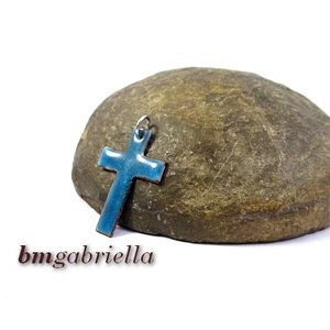 Kereszt - tűzzománc medál - kék - ékszer - nyaklánc - medál - Meska.hu