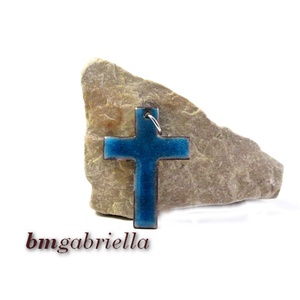 Kereszt - tűzzománc medál - kék - ékszer - nyaklánc - medál - Meska.hu