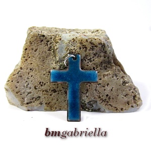 Kereszt - tűzzománc medál - kék - ékszer - nyaklánc - medál - Meska.hu