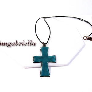 Kereszt - tűzzománc medál - türkiz, Ékszer, Nyaklánc, Medál, Ékszerkészítés, Tűzzománc, MESKA