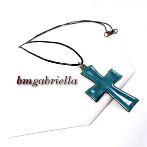 Kereszt - tűzzománc medál - türkiz - ékszer - nyaklánc - medál - Meska.hu