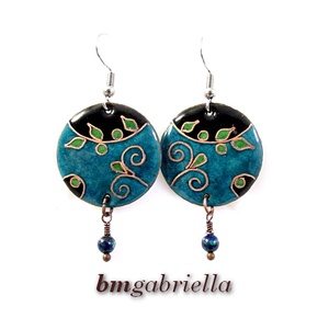 Folyóparton - egyedi tűzzománc fülbevaló - kézműves ékszer, Ékszer, Fülbevaló, Lógó fülbevaló, Tűzzománc, Ékszerkészítés, MESKA