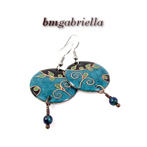 Folyóparton - egyedi tűzzománc fülbevaló - kézműves ékszer - ékszer - fülbevaló - lógó fülbevaló - Meska.hu