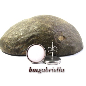 Fehér tűzzománc bedugós fülbevaló nemesacél foglalatban, Ékszer, Fülbevaló, Pötty fülbevaló, Ötvös, Tűzzománc, MESKA