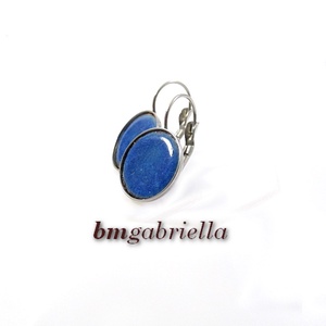 Tűzzománc fülbevaló - nemesacél, orvosi fém fülbevaló francia kapoccsal, kék tűzzománc betéttel - ékszer - fülbevaló - lógó fülbevaló - Meska.hu