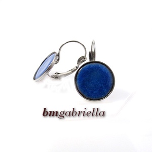 Tűzzománc fülbevaló - nemesacél, orvosi fém fülbevaló francia kapoccsal, kék tűzzománc betéttel - ékszer - fülbevaló - lógó fülbevaló - Meska.hu
