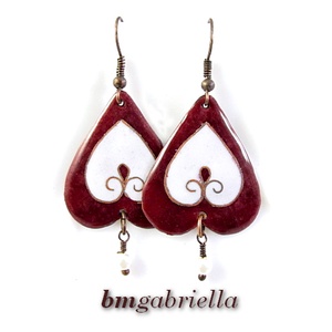 Gyöngyöm, szívem - tűzzománc fülbevaló gyönggyel - Meska.hu