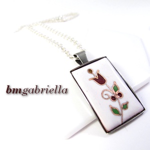 Hajló tulipán - egyedi tervezésű tűzzománc medál nemesacél foglalatban  - ékszer - nyaklánc - medálos nyaklánc - Meska.hu