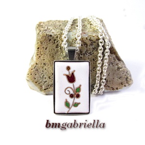 Hajló tulipán - egyedi tervezésű tűzzománc medál nemesacél foglalatban  - ékszer - nyaklánc - medálos nyaklánc - Meska.hu