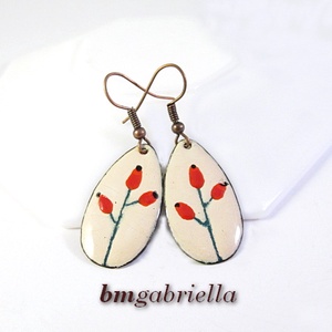 Csipkebogyó - tűzzománc fülbevaló - ékszer - fülbevaló - lógó fülbevaló - Meska.hu