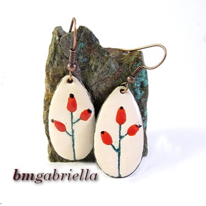 Csipkebogyó - tűzzománc fülbevaló, Ékszer, Fülbevaló, Lógó fülbevaló, Ékszerkészítés, Tűzzománc, MESKA