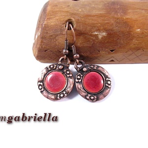 Rózsás - tűzzománc fülbevaló, egyedi tervezésű kézműves ékszer - ékszer - fülbevaló - lógós kerek fülbevaló - Meska.hu