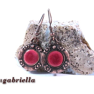 Rózsás - tűzzománc fülbevaló, egyedi tervezésű kézműves ékszer - ékszer - fülbevaló - lógós kerek fülbevaló - Meska.hu