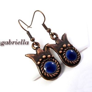 Tulipán - kézműves lógós fülbevaló sötétkék tűzzománc betéttel - ékszer - fülbevaló - lógó fülbevaló - Meska.hu