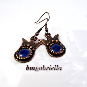 Tulipán - kézműves lógós fülbevaló sötétkék tűzzománc betéttel - ékszer - fülbevaló - lógó fülbevaló - Meska.hu