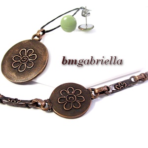 Tűzzománc ékszerszett - világoszöld pötty fülbevaló, tulipán medál, karkötő - ékszer - ékszerszett - Meska.hu