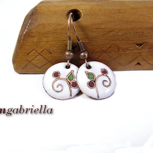 Termő ág - egyedi lógós kerek tűzzománc fülbevaló - ékszer - fülbevaló - lógós kerek fülbevaló - Meska.hu