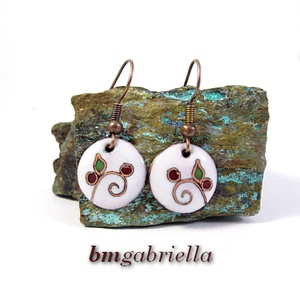 Termő ág - egyedi lógós kerek tűzzománc fülbevaló, Ékszer, Fülbevaló, Lógós kerek fülbevaló, Ékszerkészítés, Tűzzománc, MESKA