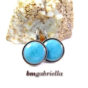 Tűzzománc fülbevaló - nemesacél, orvosi fém fülbevaló francia kapoccsal, világoskék tűzzománc betéttel - ékszer - fülbevaló - lógó fülbevaló - Meska.hu