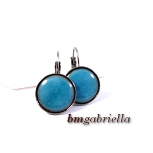 Tűzzománc fülbevaló - nemesacél, orvosi fém fülbevaló francia kapoccsal, világoskék tűzzománc betéttel - ékszer - fülbevaló - lógó fülbevaló - Meska.hu