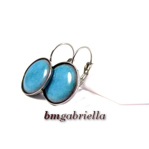 Tűzzománc fülbevaló - nemesacél, orvosi fém fülbevaló francia kapoccsal, világoskék tűzzománc betéttel, Ékszer, Fülbevaló, Lógó fülbevaló, Ékszerkészítés, Tűzzománc, MESKA