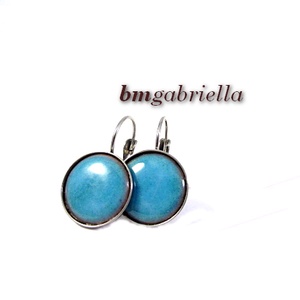 Tűzzománc fülbevaló - nemesacél, orvosi fém fülbevaló francia kapoccsal, világoskék tűzzománc betéttel - ékszer - fülbevaló - lógó fülbevaló - Meska.hu