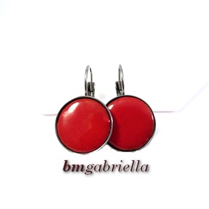 Tűzzománc fülbevaló - nemesacél, orvosi fém fülbevaló francia kapoccsal, piros tűzzománc betéttel, Ékszer, Fülbevaló, Lógó fülbevaló, Ékszerkészítés, Tűzzománc, MESKA